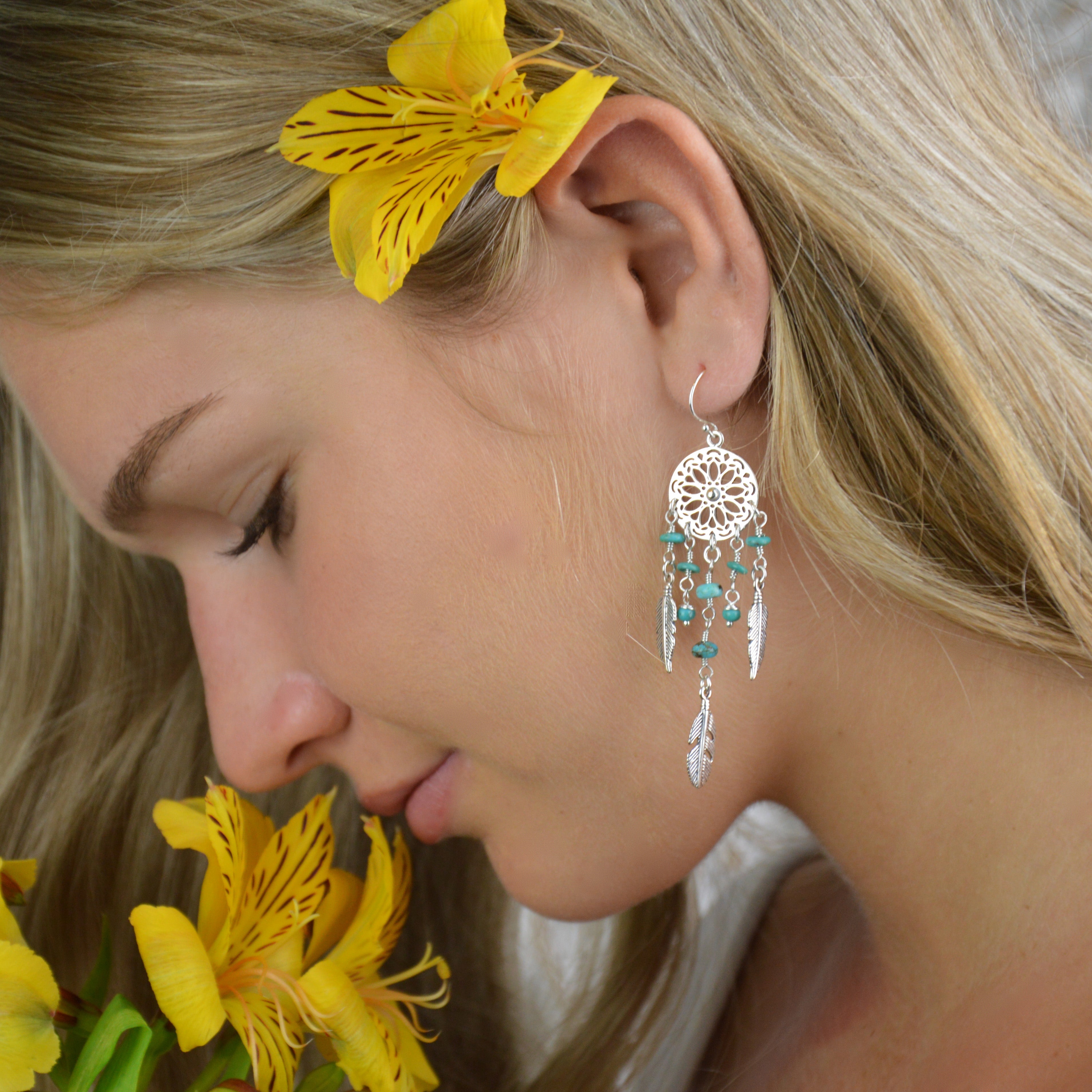 Turquoise Dreamcatcher Earrings Vanilla Shore