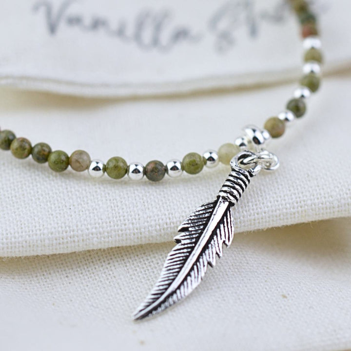 Bracelets - Unakite Feather Bracelet