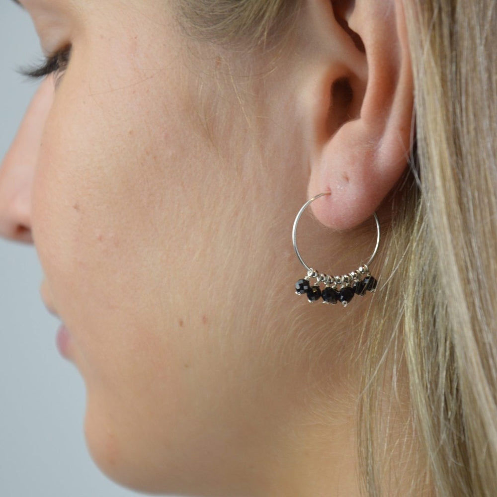 EARRINGS - Black Spinel Gypsy Hoops