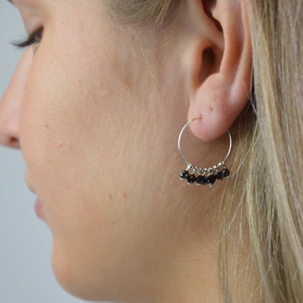 Earrings - Black Bead Hoops