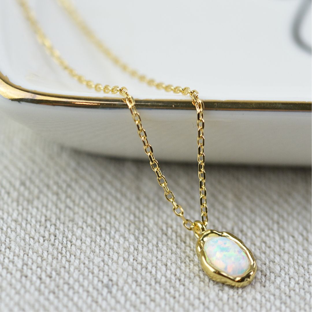 Necklaces - Dainty Gold White Opal Necklace