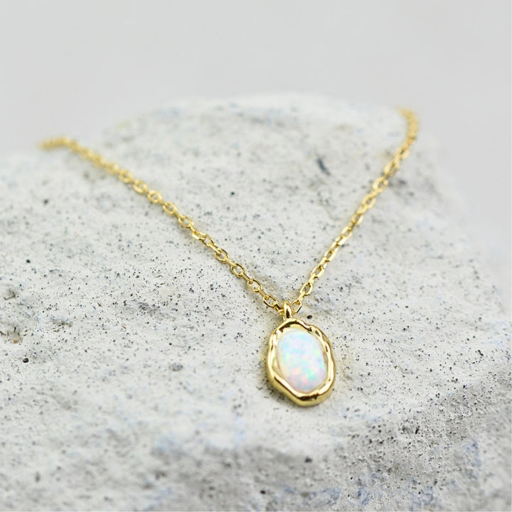 Necklaces - Dainty Gold White Opal Necklace