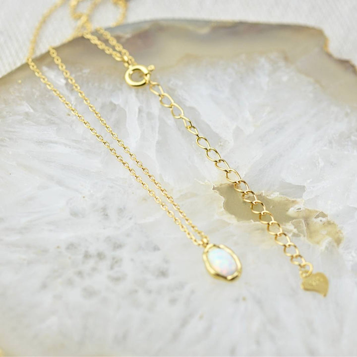 Necklaces - Dainty Gold White Opal Necklace