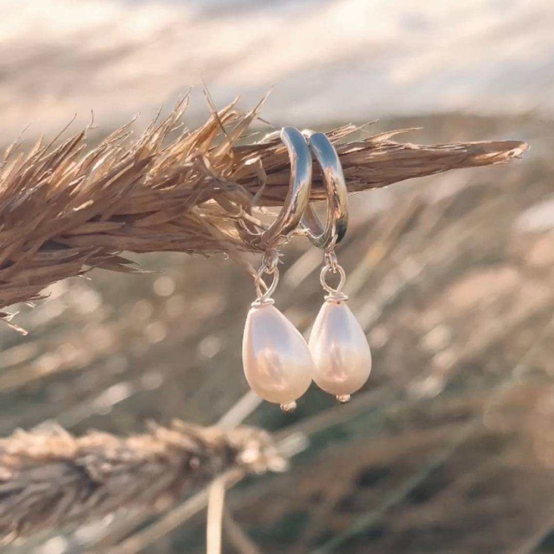 EARRINGS - Droplet Pearl Huggies