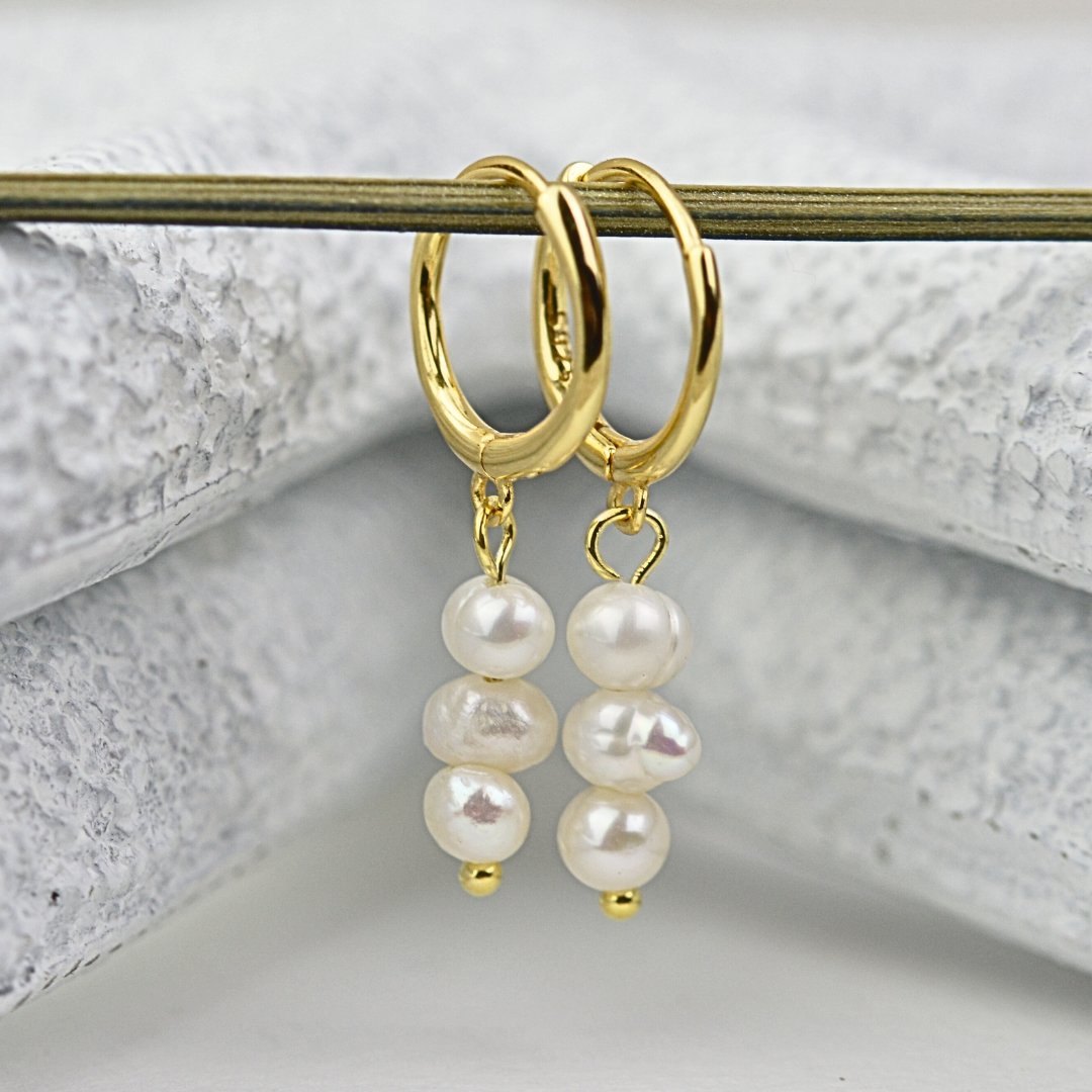 Earrings - Gold Pearl Tier Huggies