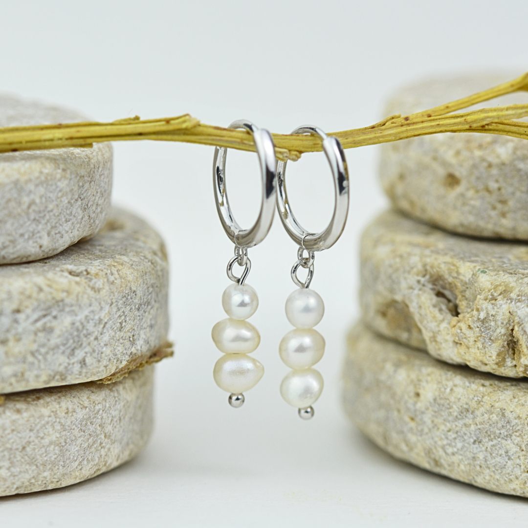 Earrings - Pearl Tier Huggies