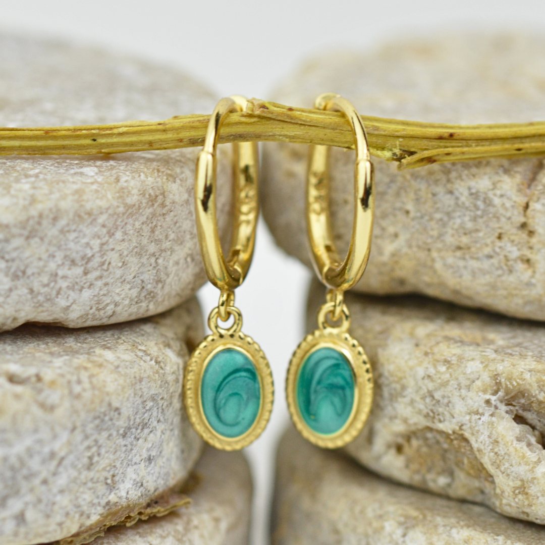 EARRINGS - Gold Turquoise Whisper Huggies