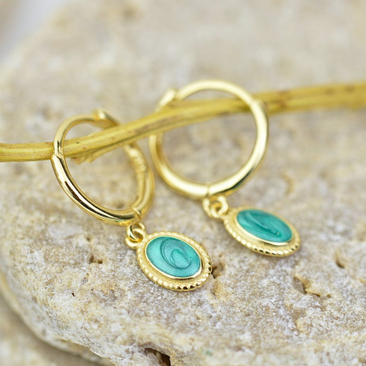 EARRINGS - Gold Turquoise Whisper Huggies