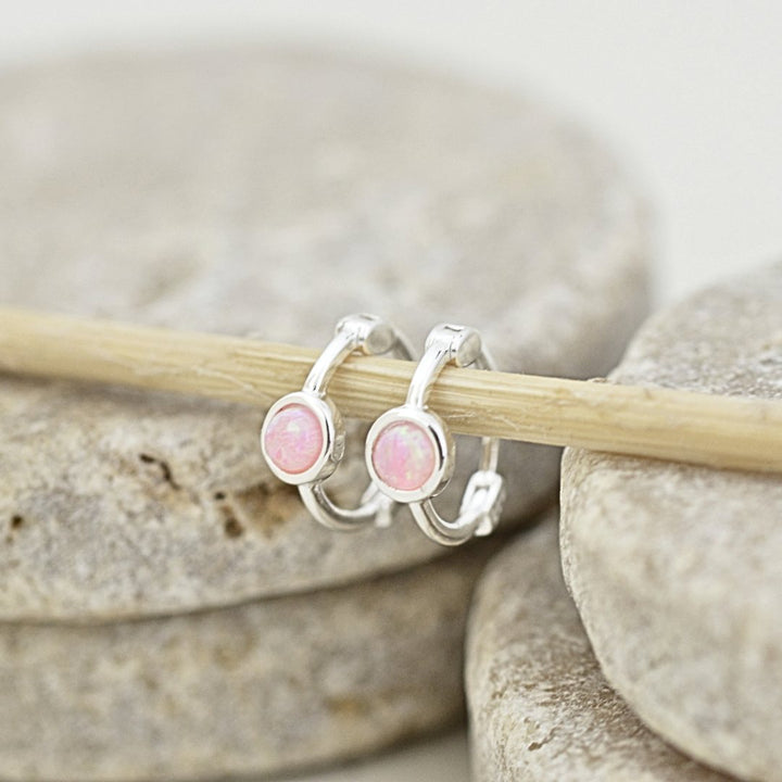 Earrings - Mini Pink Opal Hoops