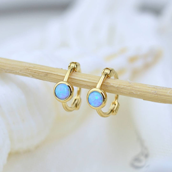 Earrings - Mini Gold Azure Opal Hoops