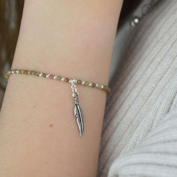 Bracelets - Unakite Feather Bracelet