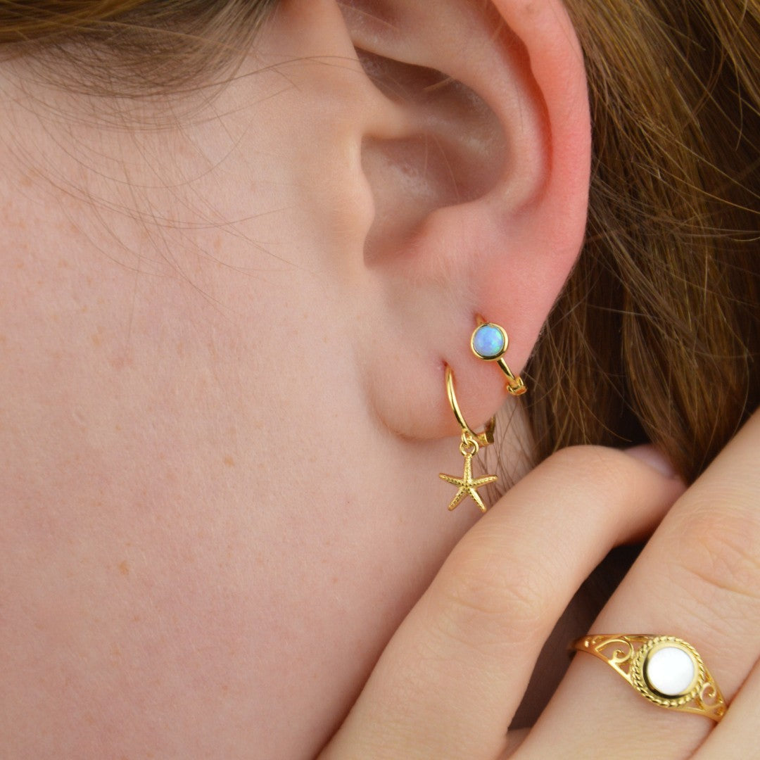 Earrings - Mini Gold Azure Opal Hoops