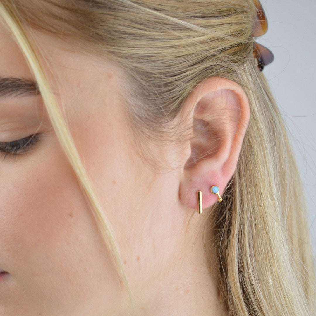 Earrings - Mini Gold Azure Opal Hoops