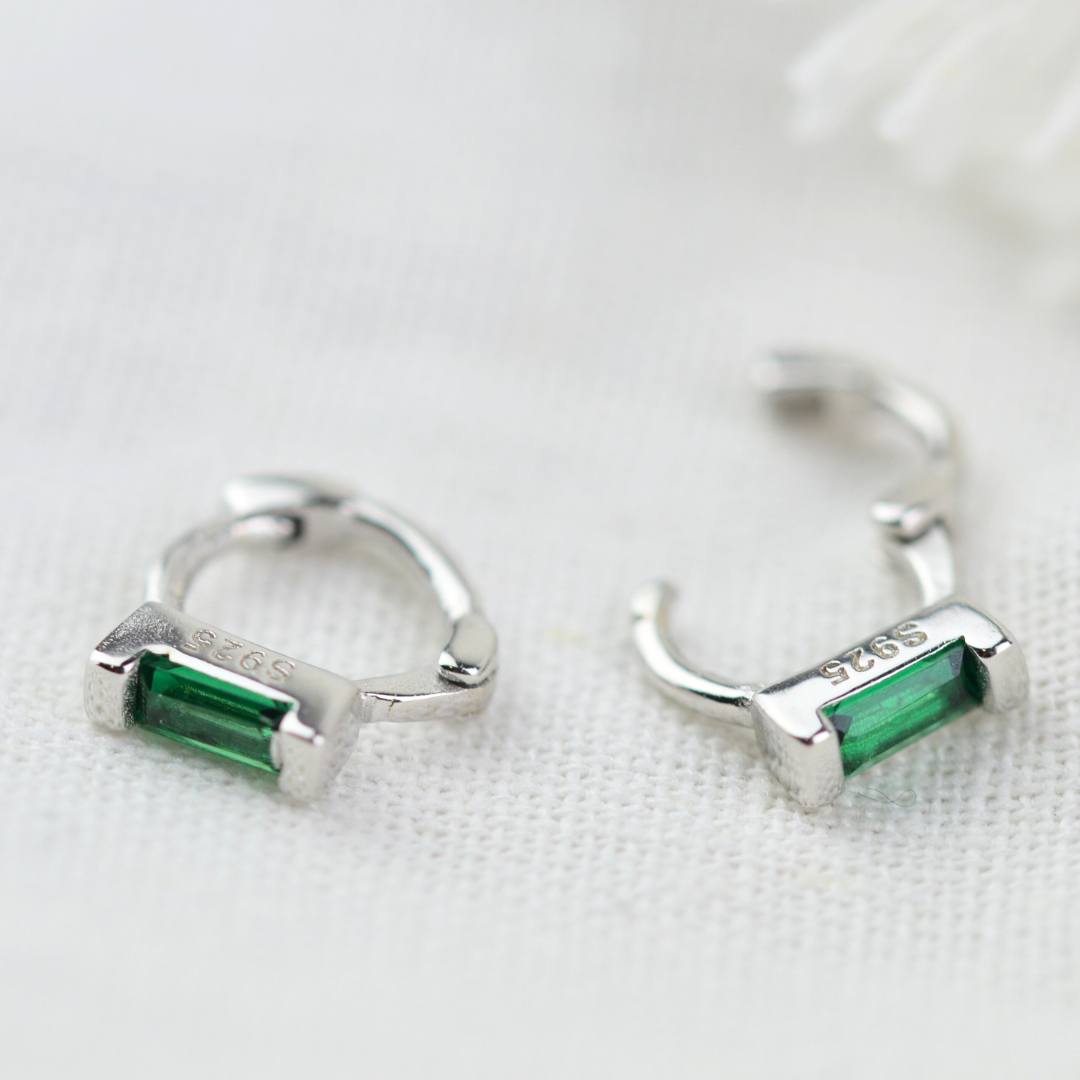 EARRINGS - Tiny Emerald Huggies