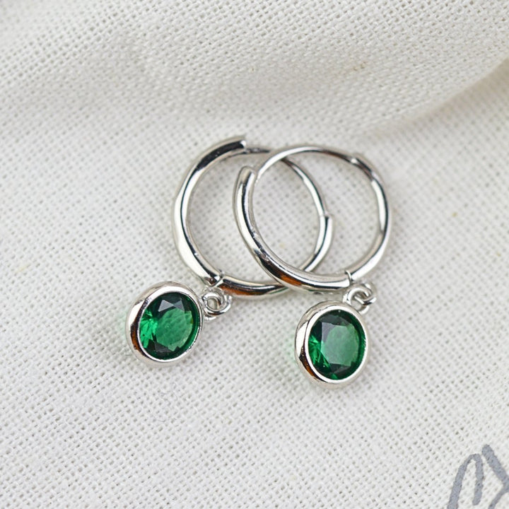 Earrings - Little Emerald Huggie Drops