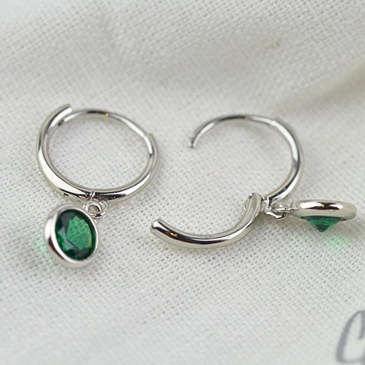 Earrings - Little Emerald Huggie Drops