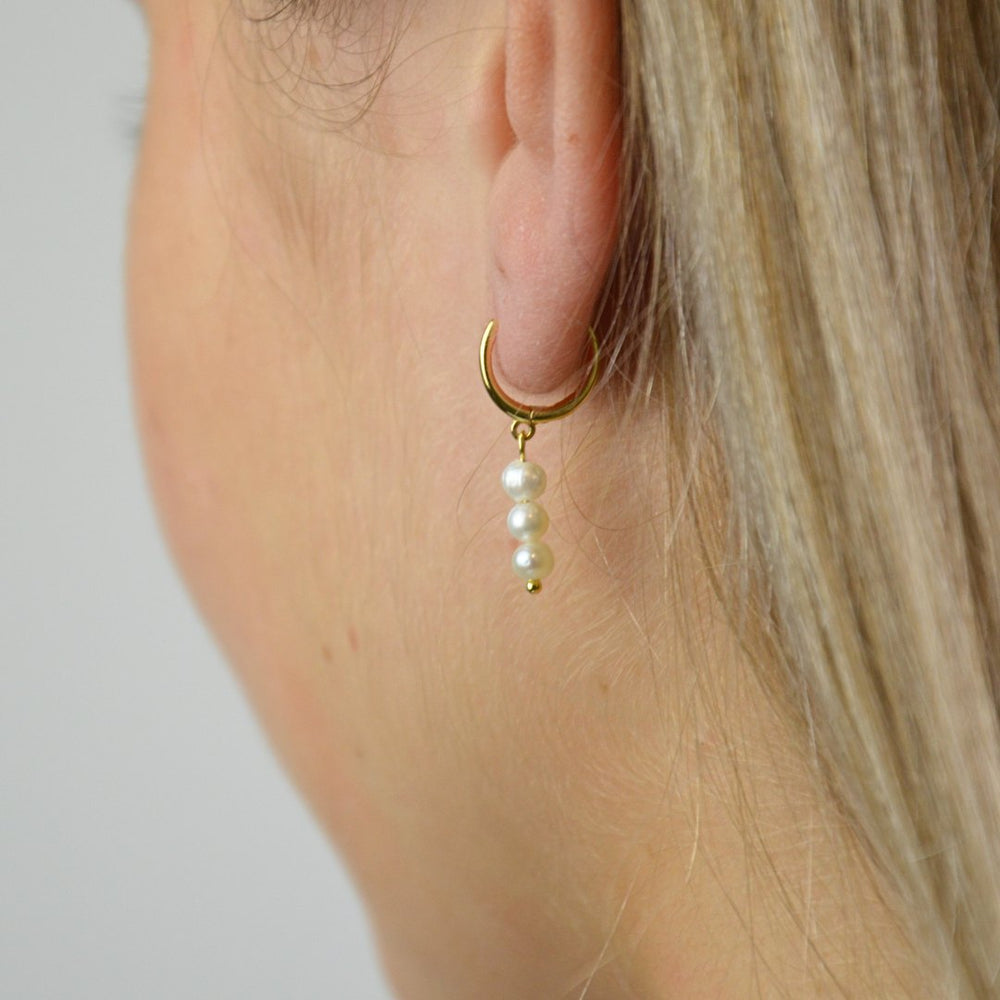 Earrings - Gold Pearl Tier Huggies